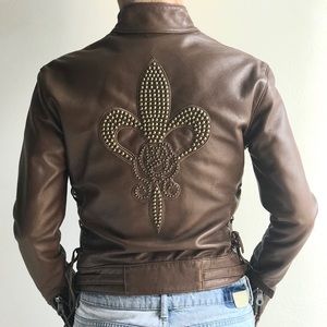 Vi’s Royal Fleur De Lys Brown Leather Jacket